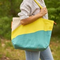 NoMorePlastic duurzame shopper yellow teal hero